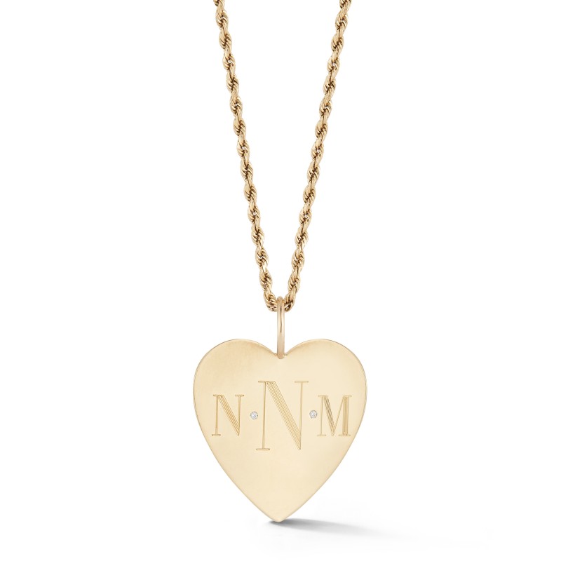 Gold and Diamond Monogram Heart on Rope Chain