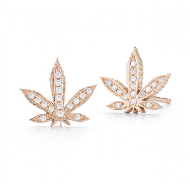 Diamond Cannabis Leaf Studs