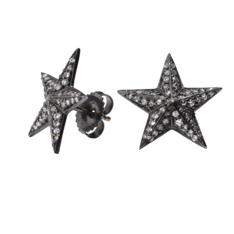 Diamond Star Studs in Black Rhodium
