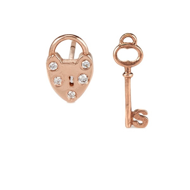Heart and Initial Key Earring Set