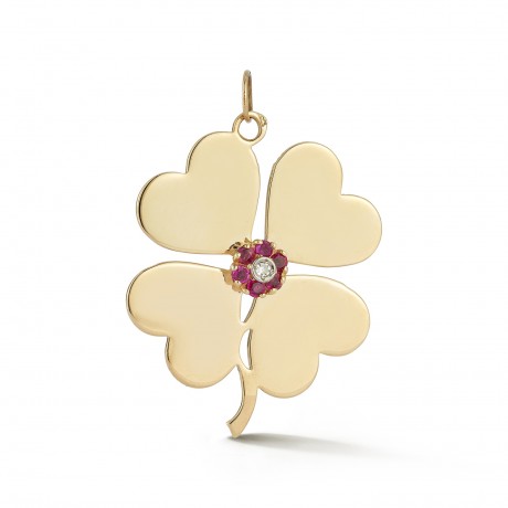 Statement Gold Ruby and Diamond Heart Clover Charm